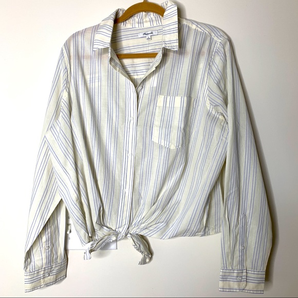 NWT Madewell Blue & Cream Tie Waist Shirt 2XL - Picture 2 of 6